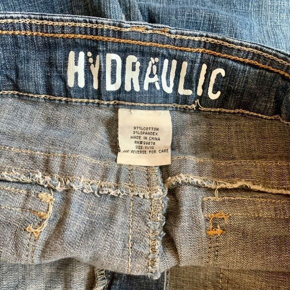 VTG 2000s y2K Hydraulic Metro Low Rise Flare jeans Dark Whisker Stretch 11/12 - Picture 8 of 12